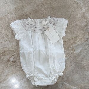 Zara White Baby Romper with Floral Embroidery